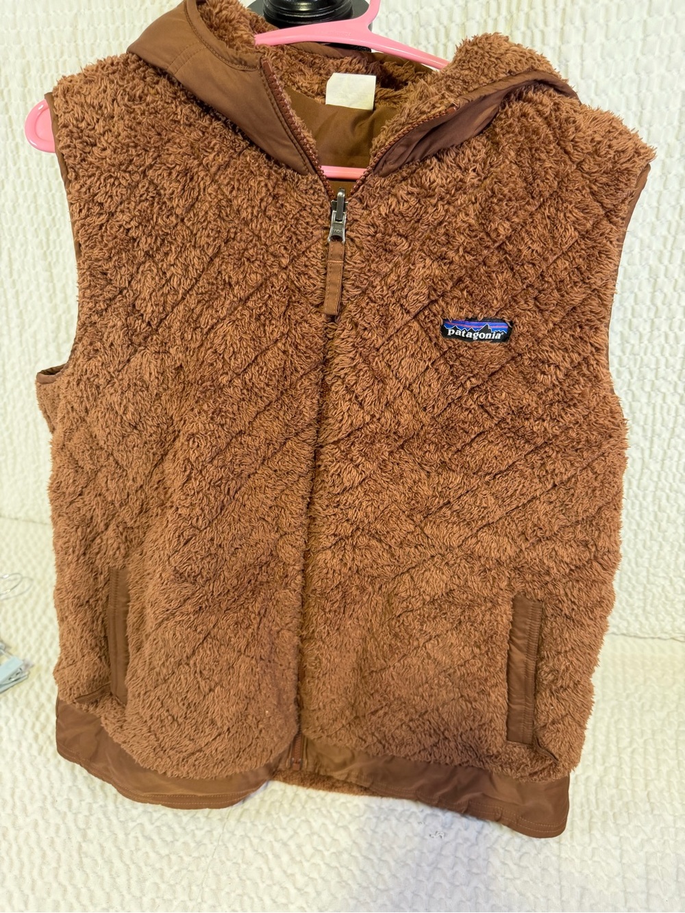 Patagonia Chest-Logo Shaggy Fleece Vest in Rustic Brown